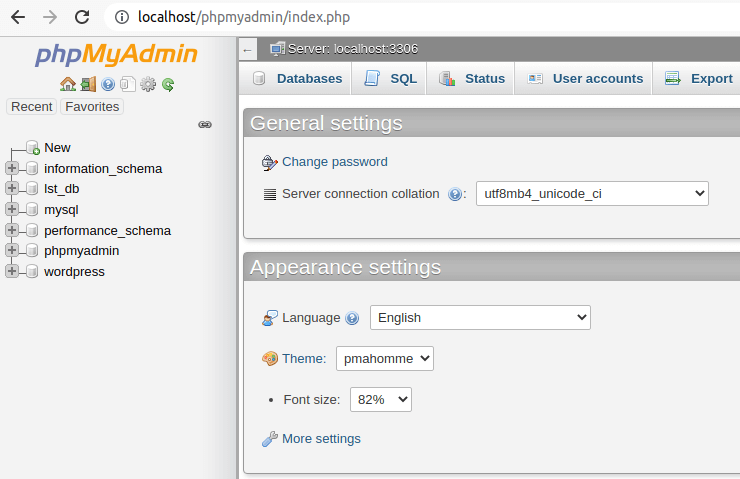 PhpMyAdmin Dashboard