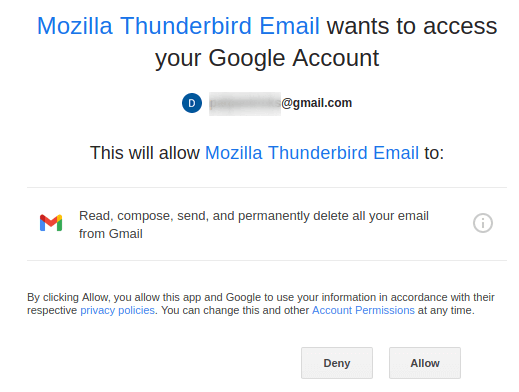 Thunderbird Gmail Access
