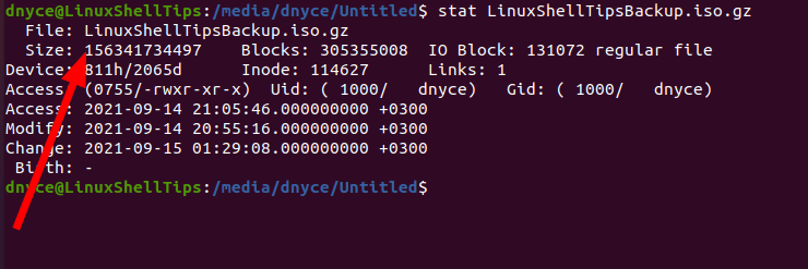 Verify Size of File in Linux