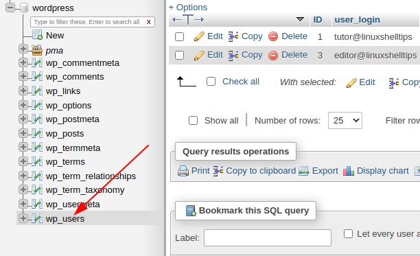 WordPress Users Table