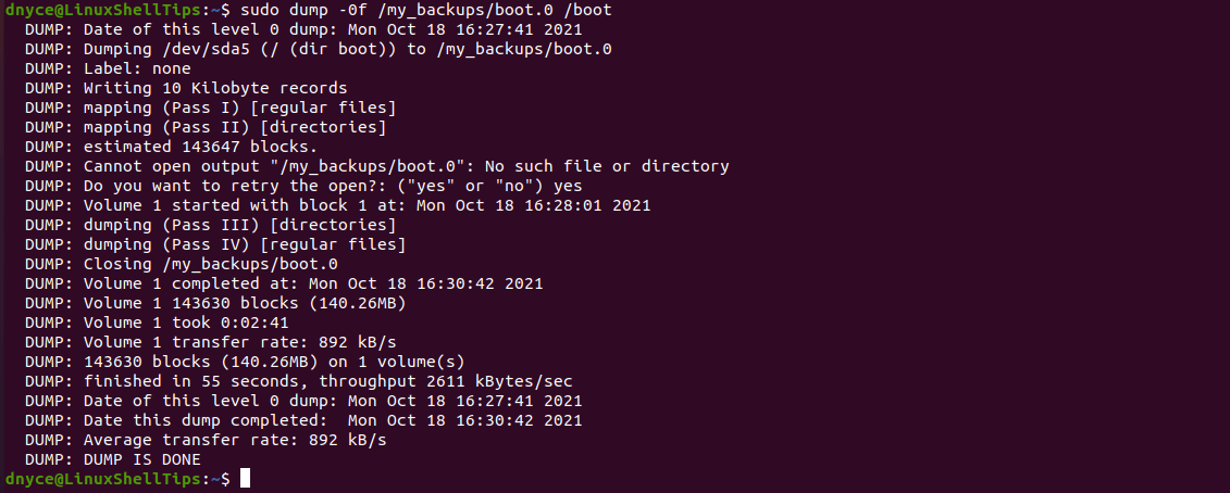 Backup Linux Filesystem