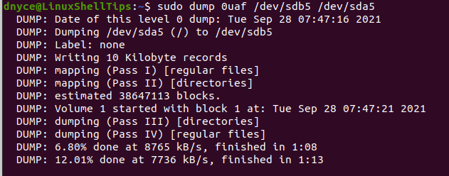 Compressed Linux Filesystem Backup Using Dump Command