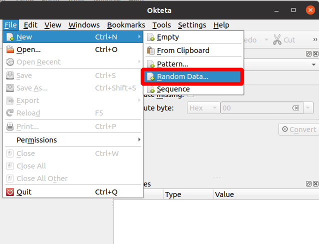 Create Okteta Random Data