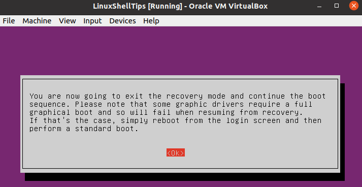 Exit Ubuntu Recovery Menu