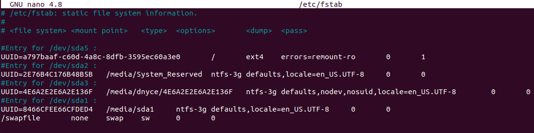 Linux fstab File