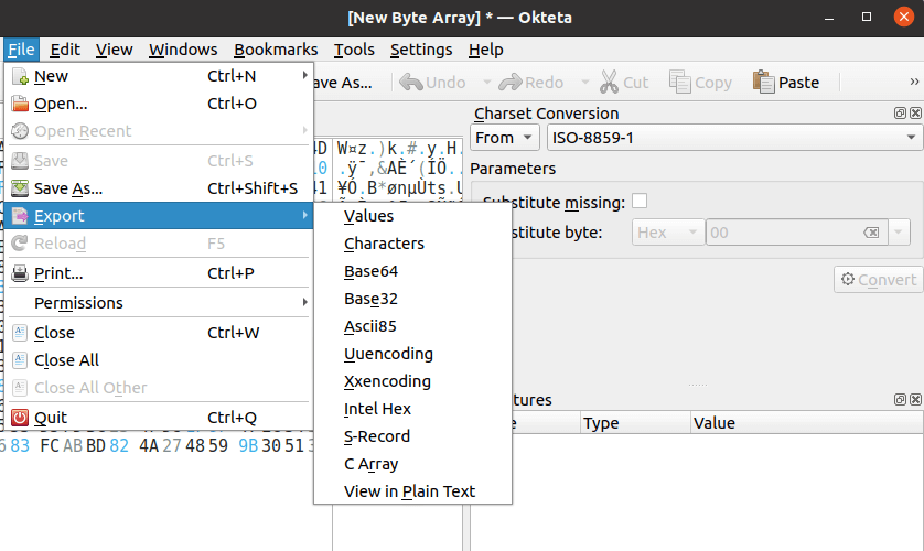 Okteta Raw Data Export