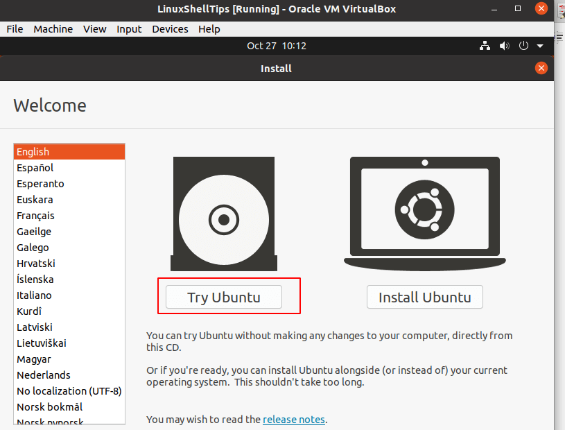 Try Ubuntu Option