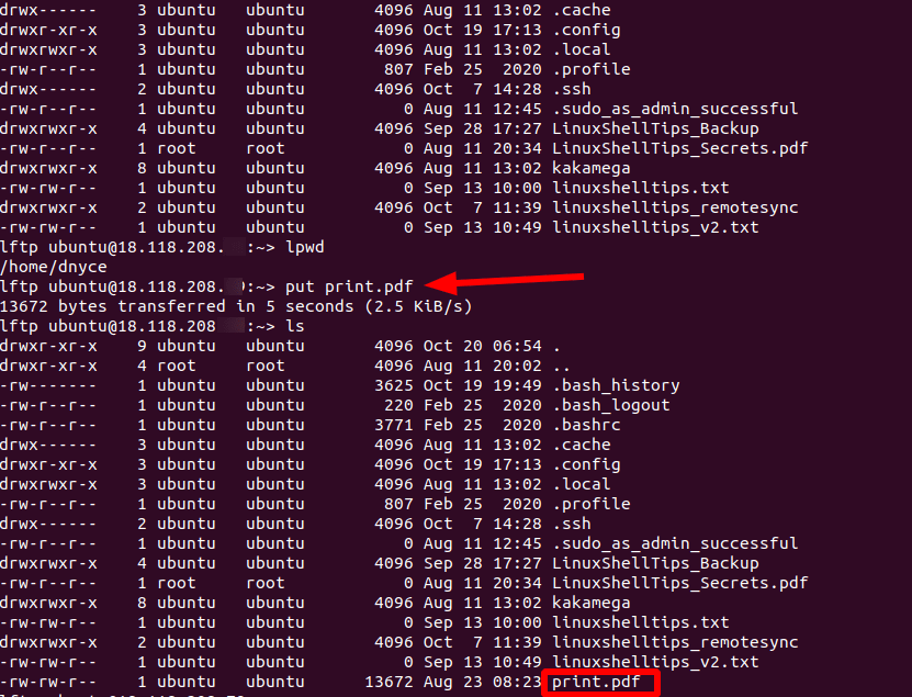 Upload Files Using LFTP