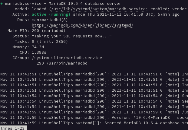 Check MySQL Status in Arch Linux