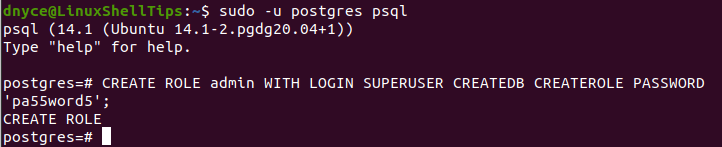 Create PostgreSQL Admin User