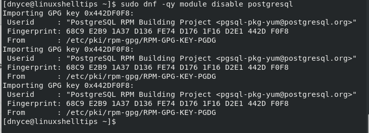 Disable PostgreSQL Yum Module