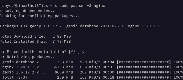 Install Nginx in Arch Linux