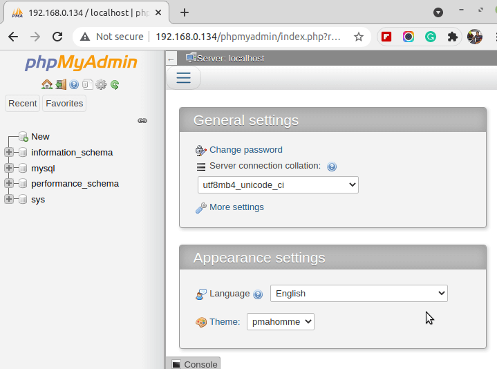 PhpMyAdmin Dashboard