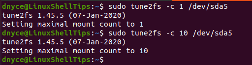 Set FileSystem Checks Count on Boot