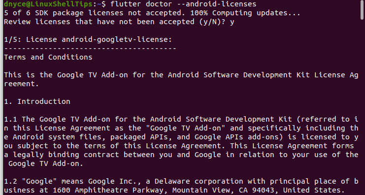 Accept Android Lincenses