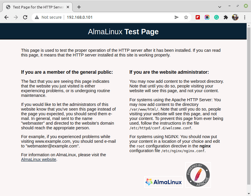 Check Apache Test Page