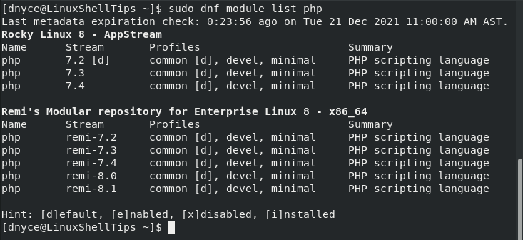 List PHP Module