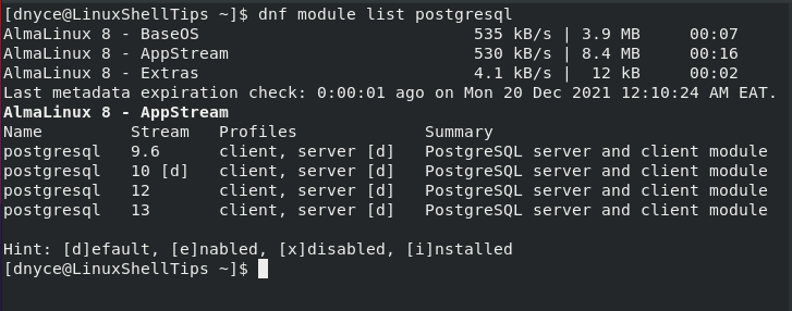 List PostgreSQL Repo Module