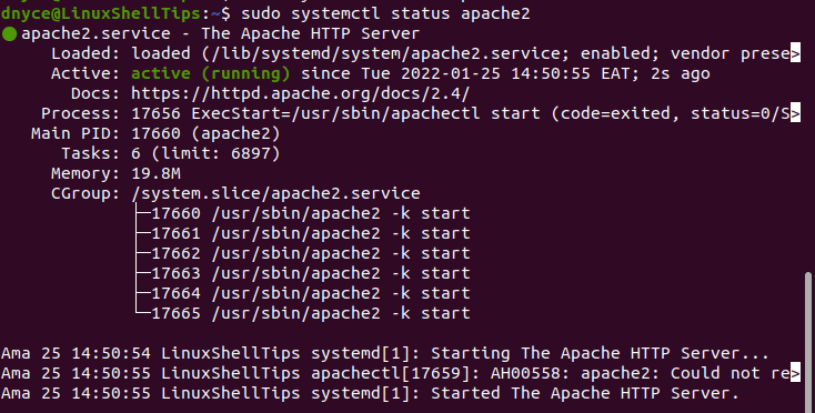 Check Apache Status in Ubuntu