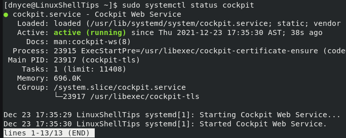 Check Cockpit in Rocky Linux