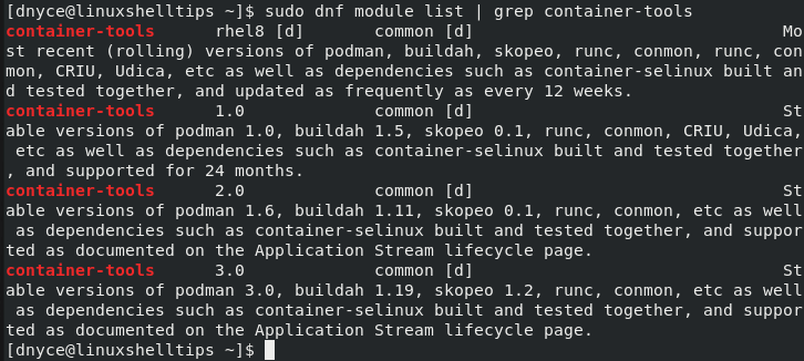 Check Podman Container Tools Module