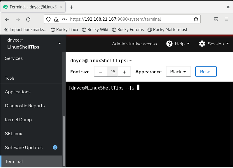 Cockpit Linux Shell Access