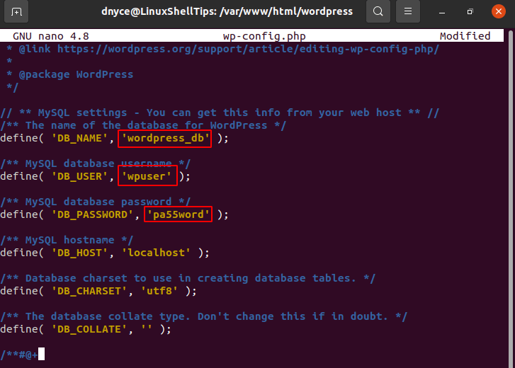 Configure WordPress Database