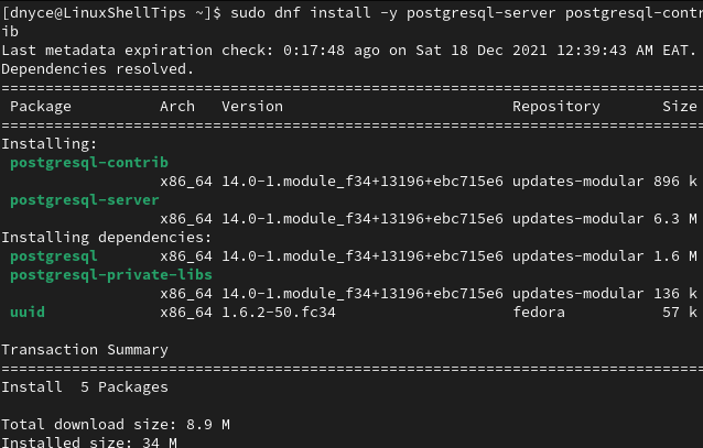 Install PostgreSQL in Fedora