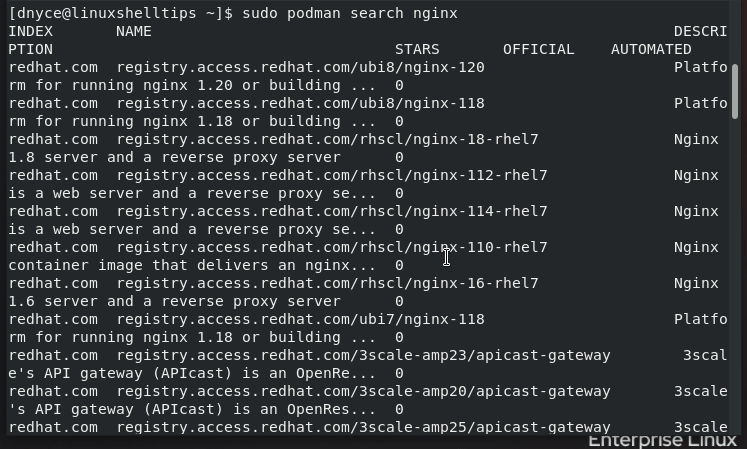Search Podman Nginx Container