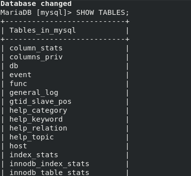 Show MySQL Database Tables
