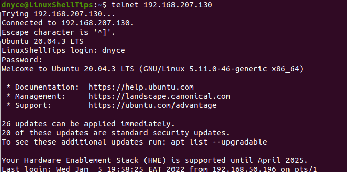 Telnet Remote Linux Login