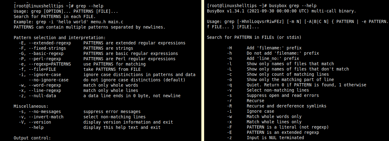 Compare Shell and Busybox