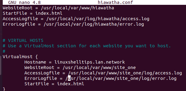 Create Virtual Host in Hiawatha Web Server