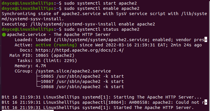 Check Apache in Ubuntu