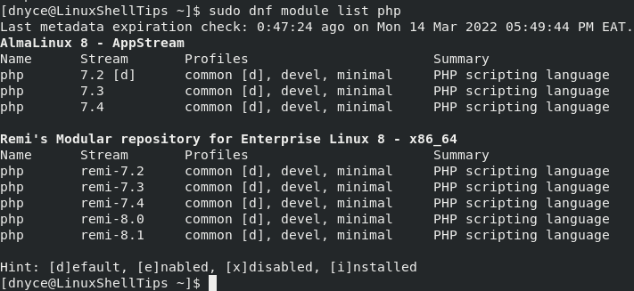 List PHP Module in AlmaLinux