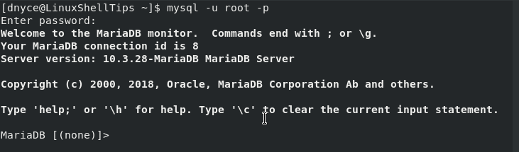 Connect MariaDB Shell