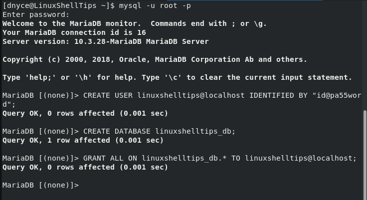 Create MySQL User in Rocky Linux