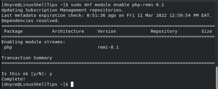 Enable PHP Yum Module