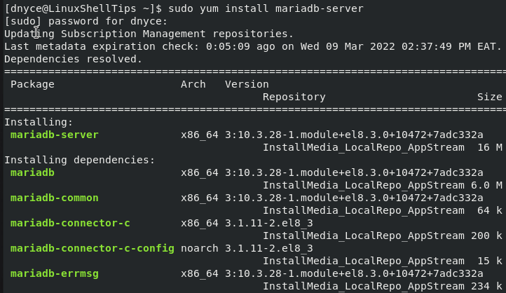 Install MariaDB in RHEL Linux