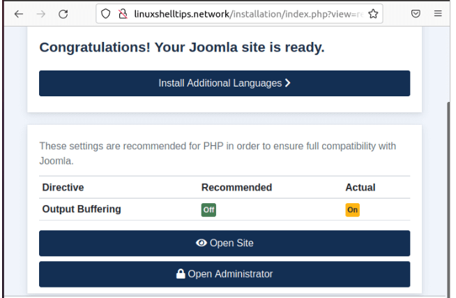 Joomla Installation Finishes