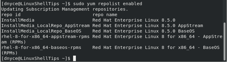 List Local RHEL Repository