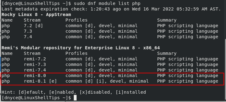 List PHP Module