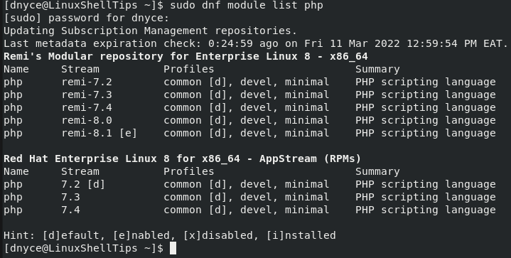 List PHP Modules