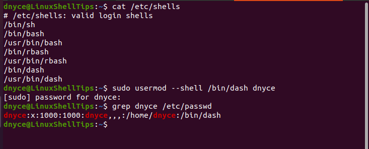 Change User Linux Shell