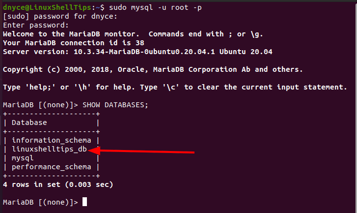 Check MySQL Databases in Linux