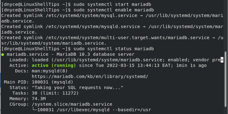 Check MySQL Status in AlmaLinux