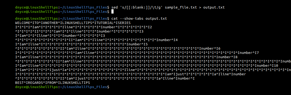 Convert Whitespace to Tabs Using Sed