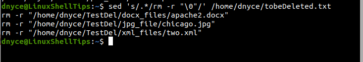 Delete Files with Sed Command