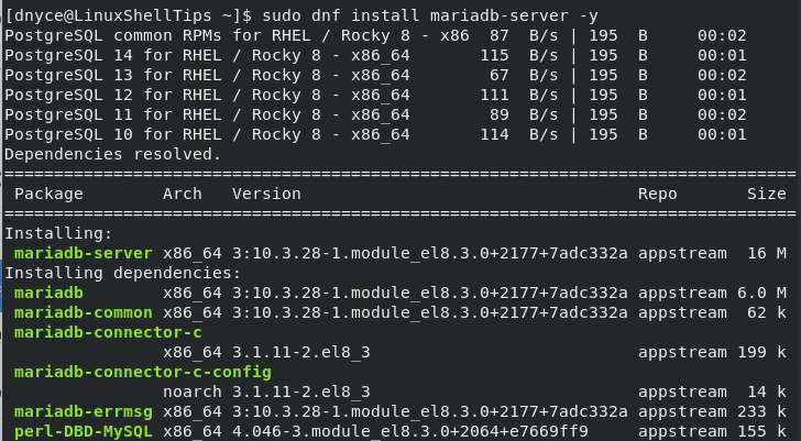 Install MariaDB in AlmaLinux