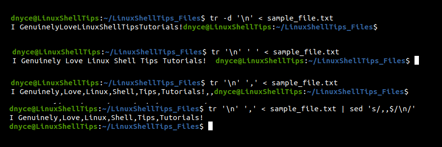 Join Multiple Lines Using tr Command